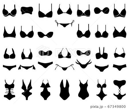 Black silhouettes of swimwear and bikini on a white background 67349800