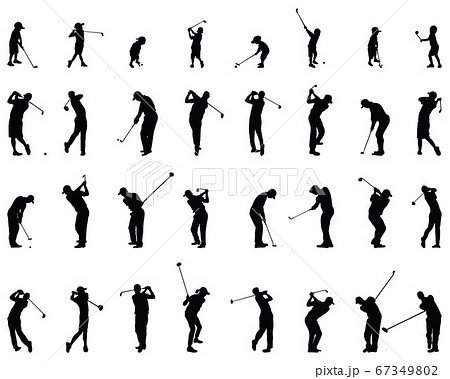 Black silhouettes of golf players on a white background 67349802