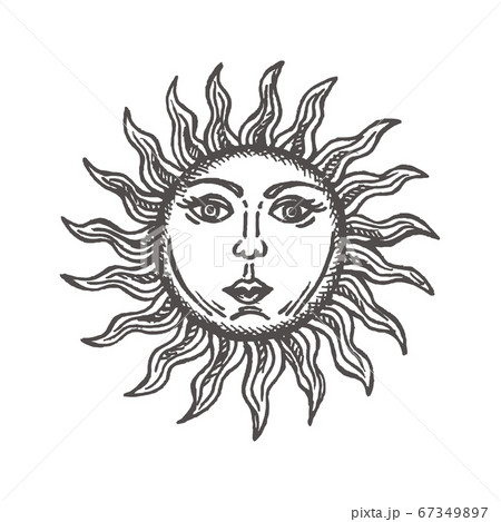 Sun with face stylized as engraving Hand drawn Vector astrology symbol Sun with face stylized as engraving Hand drawn Vector astrology symbol 67349897
