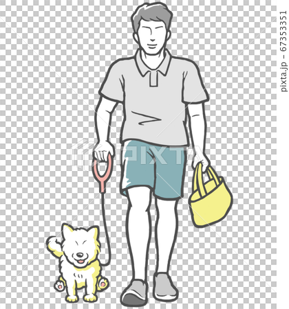 犬の散歩をする若い男性 犬の散歩をする若い男性 67353351