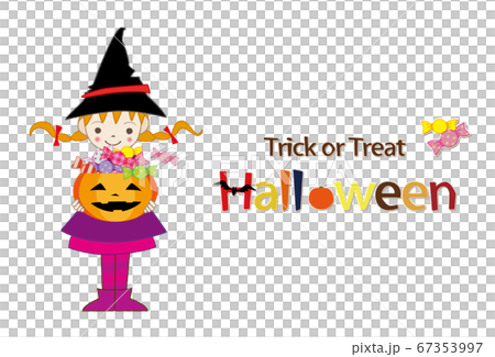 ハロウィン キャンディーの入ったかぼちゃを持つ少女 ポストカード 67353997