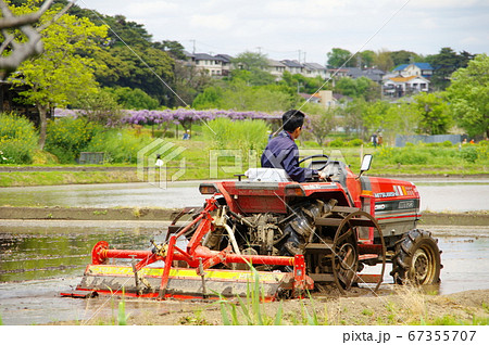 トラクターによる田んぼの代かき 67355707