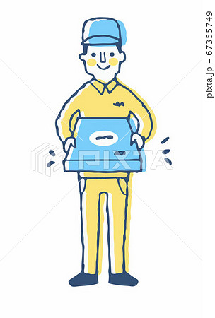 宅配ピザを渡す配達スタッフ 67355749