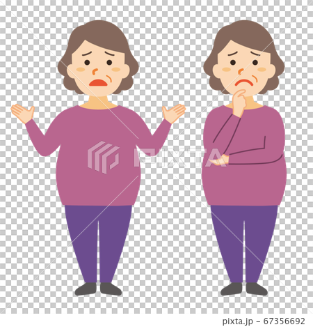 太った中高年の女性　困っている 67356692