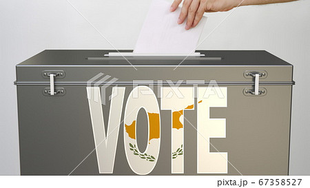 Hand with paper and ballot box with flag of Cyprus, election related 3d rendering Hand with paper and ballot box with flag of Cyprus, election related 3d rendering 67358527