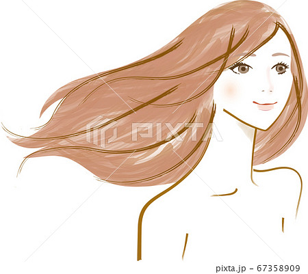 水彩風の髪をなびかせるロングヘアの女性のイラストのイラスト素材