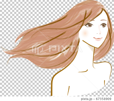 水彩風の髪をなびかせるロングヘアの女性のイラストのイラスト素材