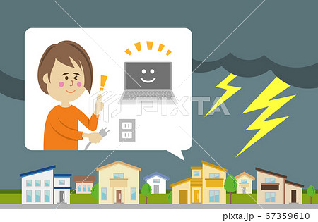 家電が壊れないようにカミナリ対策のイラストイメージ 67359610