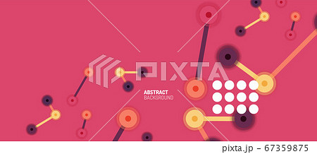 Flat style geometric abstract background, round dots or circle connections on color background. Technology network concept. 67359875