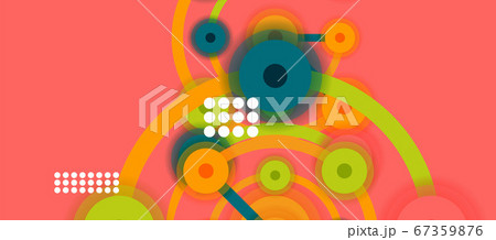 Flat style geometric abstract background, round dots or circle connections on color background. Technology network concept. 67359876
