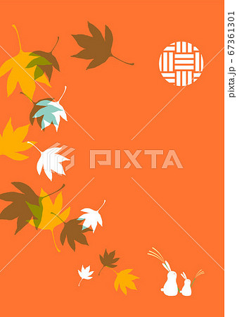 紅葉と白うさぎの秋の和風バックグラウンド 朱のイラスト素材