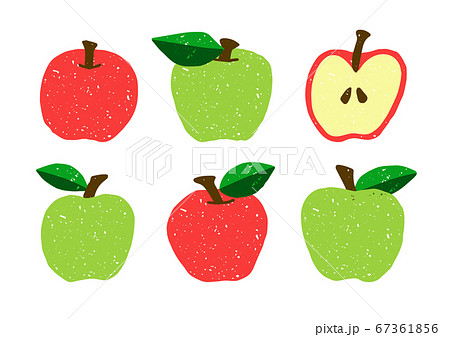 りんご リンゴ 林檎 青リンゴ 版画 スタンプ ハンコ イラストのイラスト素材