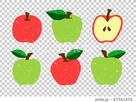 りんご リンゴ 林檎 青リンゴ 版画 スタンプ ハンコ イラストのイラスト素材
