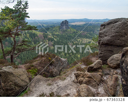 Sigle rock Falkenstein seen from Schrammstein 67363328