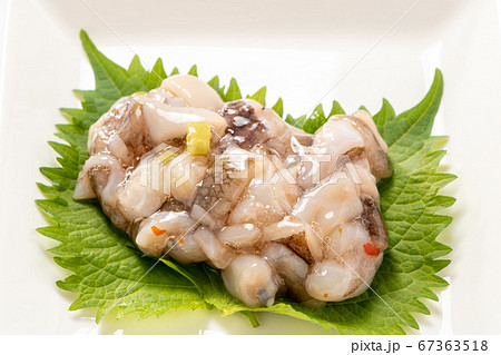 大葉(青じその葉)の上に、たこわさび。 大葉(青じその葉)の上に、たこわさび。 67363518