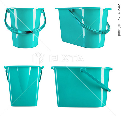 Turquoise plastic bucket on a white background. 67363582