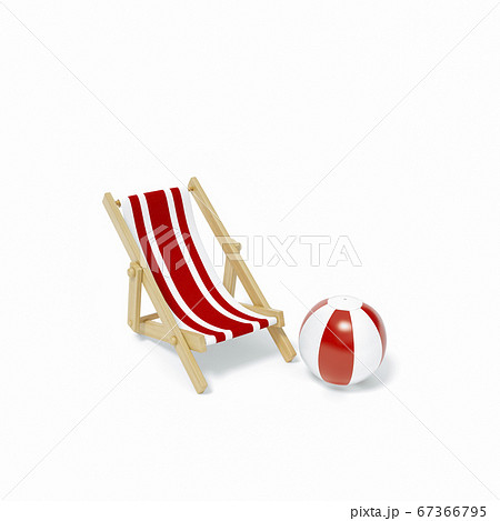 Beach chair, Deck chair with red and white stripes isolated on white background 3d rendering. Sunchair, wooden beach lounge chair with beach ball. 3d illustration Summer minimal concept. Beach chair, Deck chair with red and white stripes isolated on white background 3d rendering. Sunchair, wooden beach lounge chair with beach ball. 3d illustration Summer minimal concept. 67366795