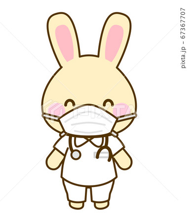 病院 小児科用 医者看護師うさぎイラストのイラスト素材