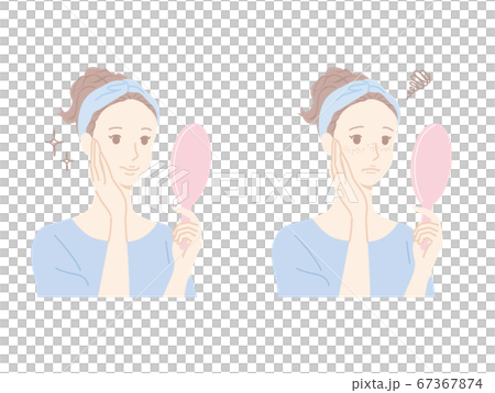 鏡をみる女性_ベタ 67367874