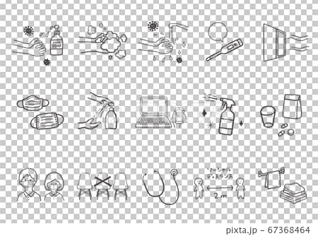與洗手，傳染病和病毒措施有關的手繪插圖 67368464