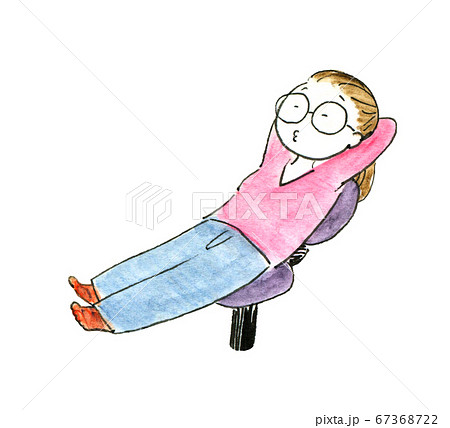椅子でちょっと休憩する女性イラストのイラスト素材