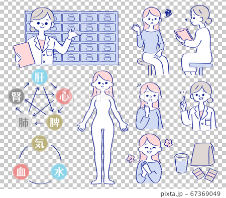 漢方について女医に相談する女性　ブルー 67369049