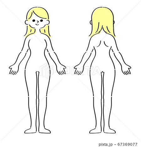 女性の全身　前後　イエロー 67369077