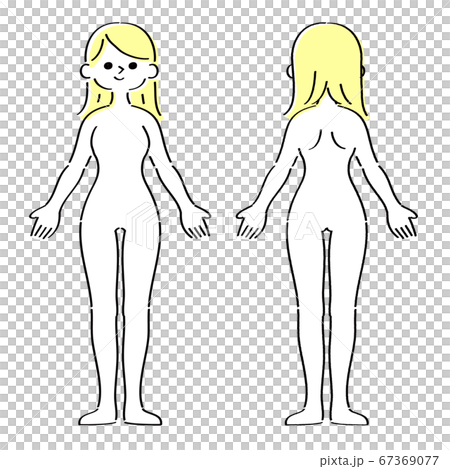 女性の全身　前後　イエロー 67369077