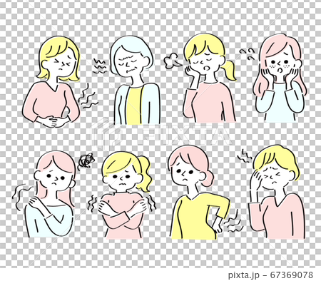体、心の不調に悩む女性セット　イエロー 67369078