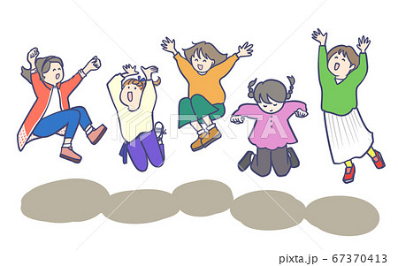 みんなで一緒にジャンプする楽しむ 女の子 長袖のイラスト素材