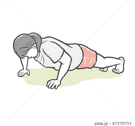 腕立て伏せをする若い女性 67370755