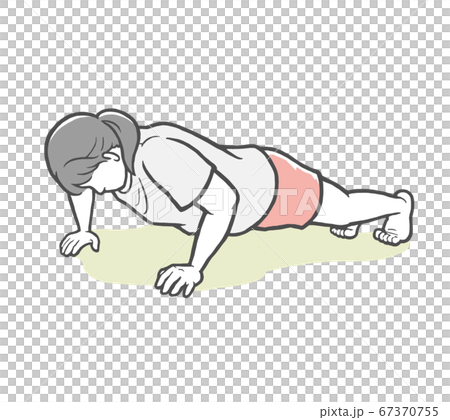 腕立て伏せをする若い女性 67370755