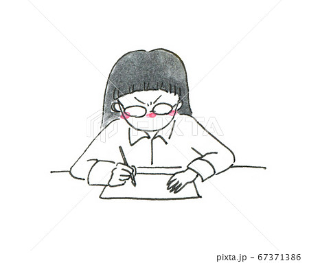 机に向かう女性 水彩画イラストのイラスト素材 [67371386] - PIXTA