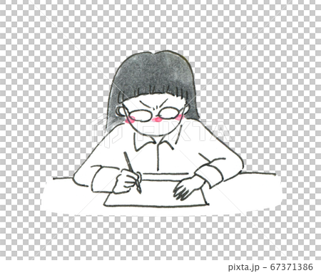 Woman at the desk Watercolor illustration Woman at the desk Watercolor illustration 67371386