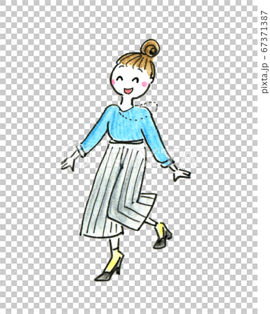 一個微笑著出去散步的女人,水彩插圖 一個微笑著出去散步的女人,水彩插圖 67371387
