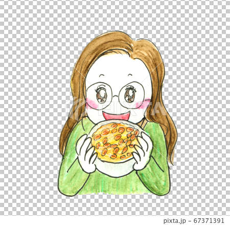 愛納豆飯的日本女人的水彩插圖 愛納豆飯的日本女人的水彩插圖 67371391