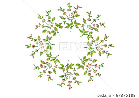 Wreath of delicate spring flowers for embroidery satin stitch Wreath of delicate spring flowers for embroidery satin stitch 67375188