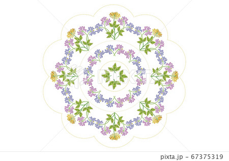 Embroidery wavy frame and bouquets with purple,lilac and yellow asters Embroidery wavy frame and bouquets with purple,lilac and yellow asters 67375319