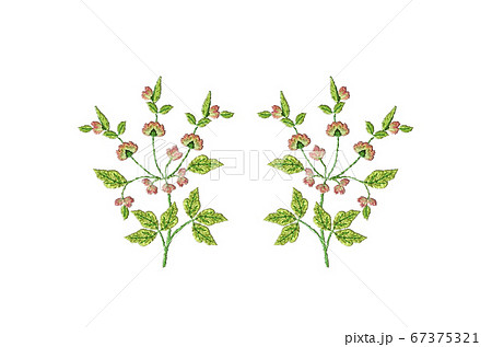 Pattern for a pair of embroidered satin twigs bouquets with delicate spring flowers Pattern for a pair of embroidered satin twigs bouquets with delicate spring flowers 67375321