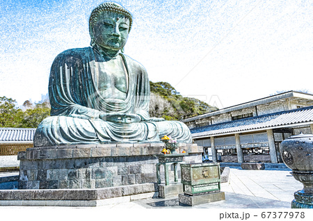 鎌倉 高徳院の鎌倉大仏 色鉛筆 のイラスト素材