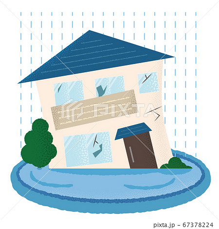 水害を受ける住宅のベクターイラストのイラスト素材
