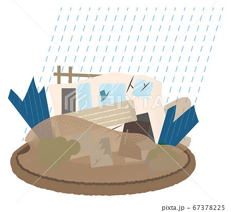 水害を受ける住宅のベクターイラストのイラスト素材
