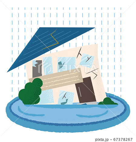 水害を受ける住宅のベクターイラストのイラスト素材