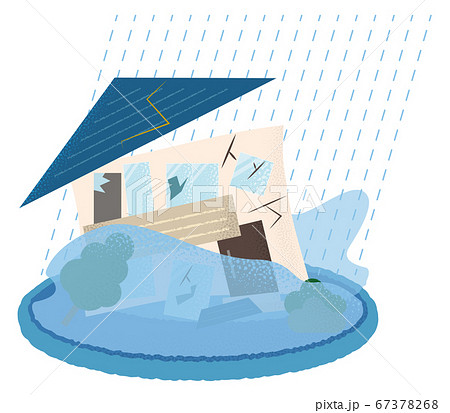 水害を受ける住宅のベクターイラストのイラスト素材