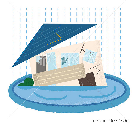 水害を受ける住宅のベクターイラストのイラスト素材