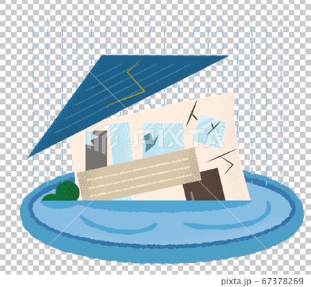 水害を受ける住宅のベクターイラスト 67378269