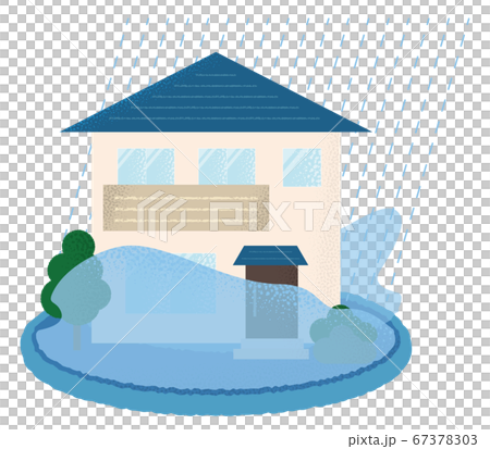 水害を受ける住宅のベクターイラスト 67378303