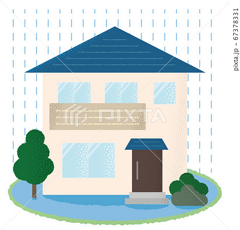 水害を受ける住宅のベクターイラストのイラスト素材