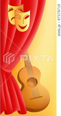 Theatrical masks, curtain and a guitar 67378710