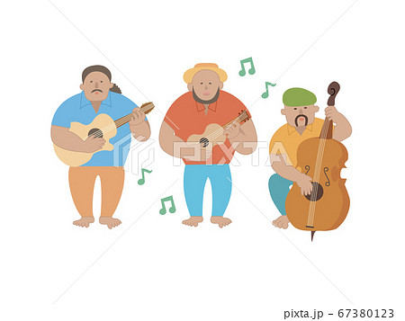ウクレレとギターとコントラバスを弾く音楽家 67380123